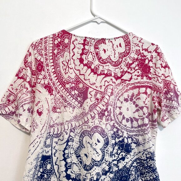 CHICO'S 2 White Pink Purple Blue Ombre Gradient Boho Printed Cotton Tee T-Shirt - Picture 11 of 12